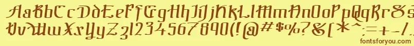 フォントTheBlackBlocItal – 茶色の文字が黄色の背景にあります。