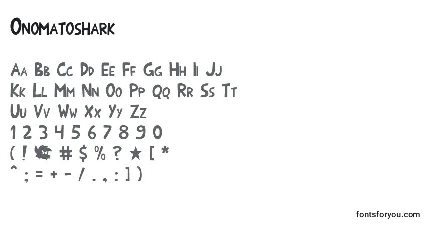 Schriftart Onomatoshark – Alphabet, Zahlen, spezielle Symbole