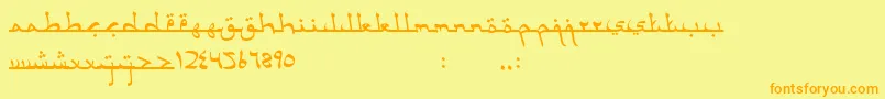 AcehDarusalam-fontti – oranssit fontit keltaisella taustalla