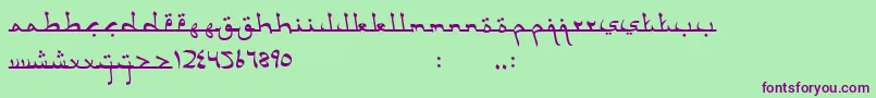 AcehDarusalam-fontti – violetit fontit vihreällä taustalla