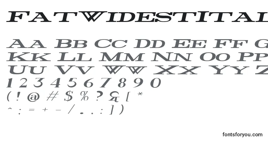 A fonte FatWidestItalic – alfabeto, números, caracteres especiais