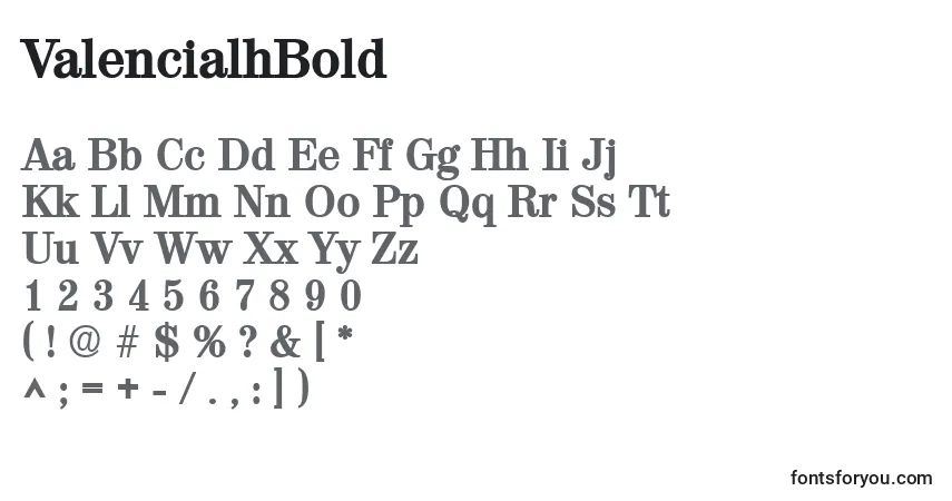 Шрифт ValencialhBold – алфавит, цифры, специальные символы