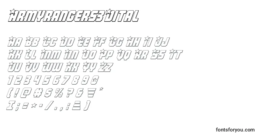 A fonte Armyrangers3Dital – alfabeto, números, caracteres especiais