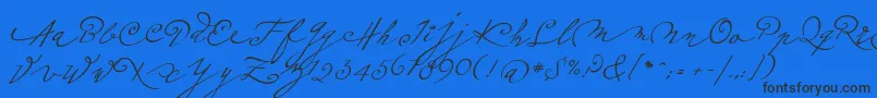 Plumeroscript-Schriftart – Schwarze Schriften auf blauem Hintergrund