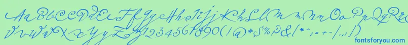 Fonte Plumeroscript – fontes azuis em um fundo verde
