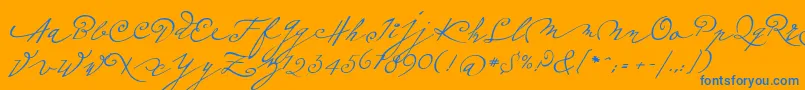 Plumeroscript-Schriftart – Blaue Schriften auf orangefarbenem Hintergrund