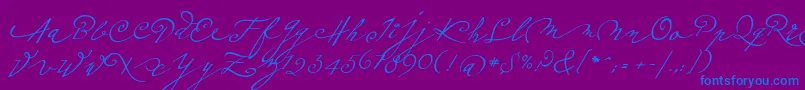 フォントPlumeroscript – 紫色の背景に青い文字