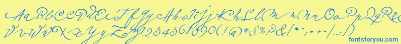 Plumeroscript-Schriftart – Blaue Schriften auf gelbem Hintergrund