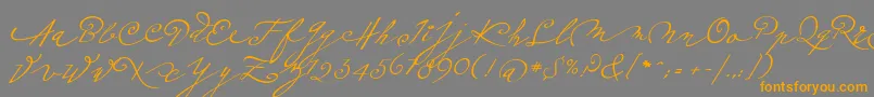 フォントPlumeroscript – オレンジの文字は灰色の背景にあります。