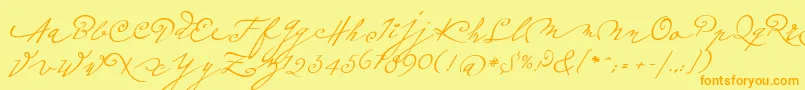 Fonte Plumeroscript – fontes laranjas em um fundo amarelo