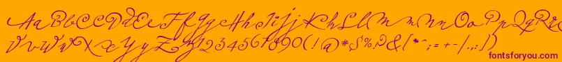 Czcionka Plumeroscript – fioletowe czcionki na pomarańczowym tle