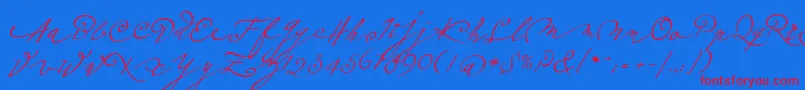 Plumeroscript-Schriftart – Rote Schriften auf blauem Hintergrund