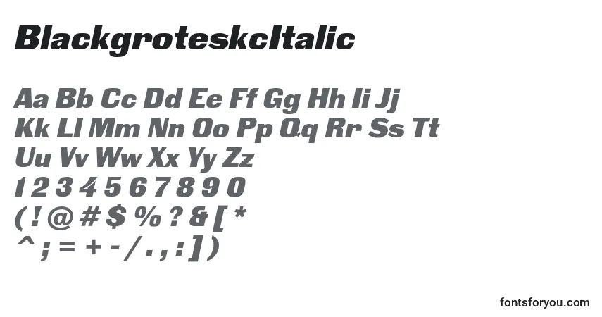 A fonte BlackgroteskcItalic – alfabeto, números, caracteres especiais