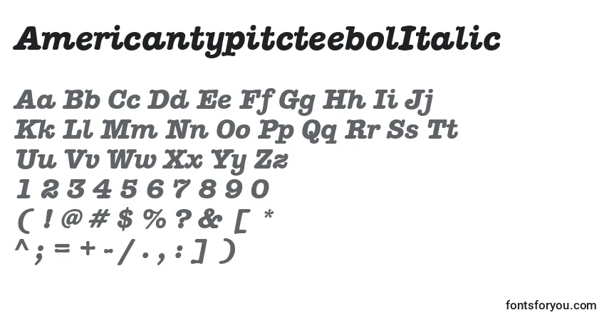 A fonte AmericantypitcteebolItalic – alfabeto, números, caracteres especiais