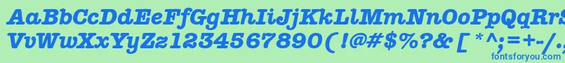 Fonte AmericantypitcteebolItalic – fontes azuis em um fundo verde