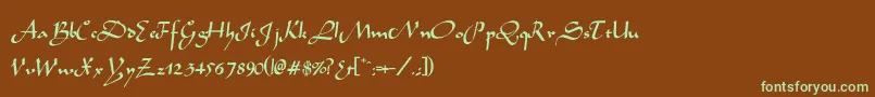 フォントSaharaNormal – 緑色の文字が茶色の背景にあります。