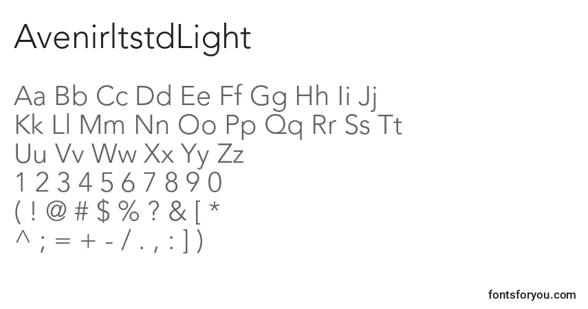 A fonte AvenirltstdLight – alfabeto, números, caracteres especiais