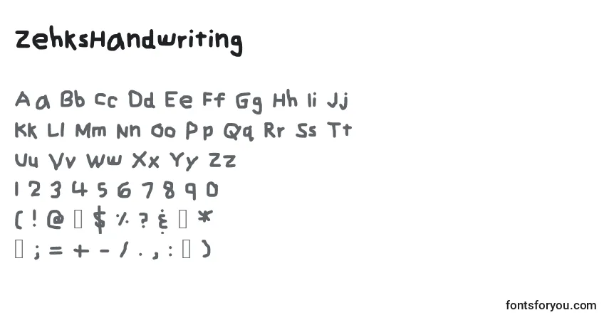 A fonte ZehksHandwriting – alfabeto, números, caracteres especiais