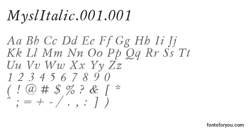 Czcionka MyslItalic.001.001 – alfabet, cyfry, specjalne znaki