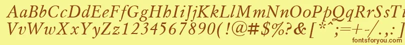 フォントMyslItalic.001.001 – 茶色の文字が黄色の背景にあります。