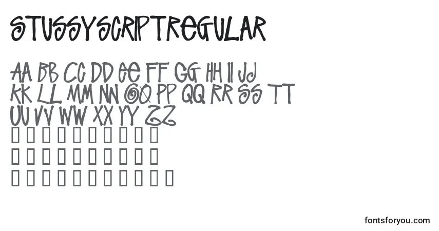 StussyscriptRegular-fontti – aakkoset, numerot, erikoismerkit