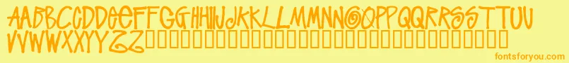 フォントStussyscriptRegular – オレンジの文字が黄色の背景にあります。