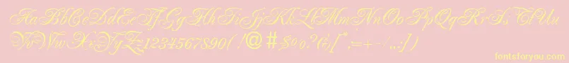 Weitere Informationen zur PoemrenaissanceRegularDb-Schriftart PoemrenaissanceRegularDb-Schriftart – Gelbe Schriften auf rosa Hintergrund