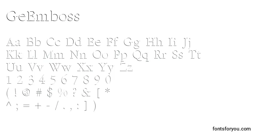 Шрифт GeEmboss – алфавит, цифры, специальные символы