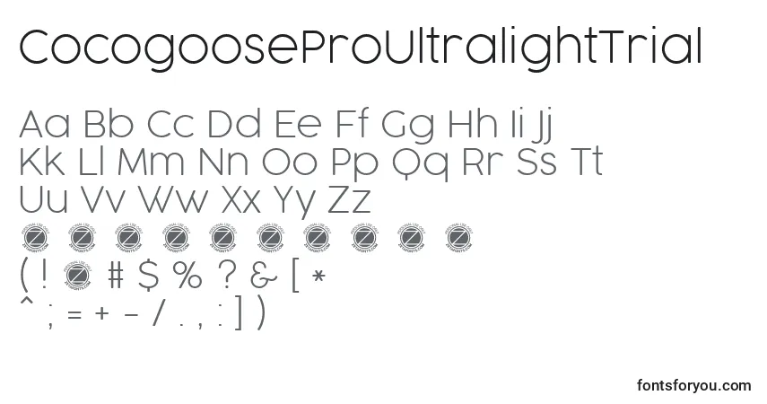 A fonte CocogooseProUltralightTrial – alfabeto, números, caracteres especiais