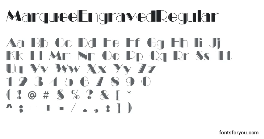 A fonte MarqueeEngravedRegular – alfabeto, números, caracteres especiais