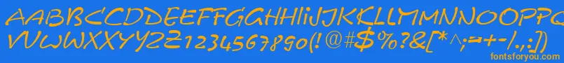 PyxidiumQuick-Schriftart – Orangefarbene Schriften auf blauem Hintergrund