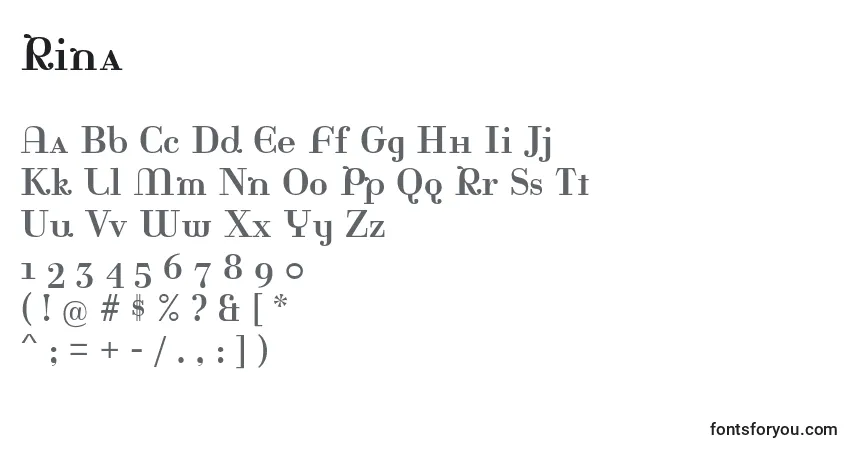Schriftart Rina – Alphabet, Zahlen, spezielle Symbole