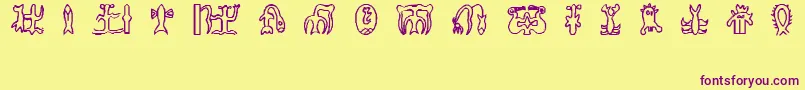 フォントRongorongoGlyphs – 紫色のフォント、黄色の背景