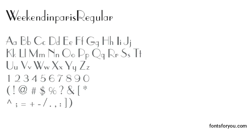 Czcionka WeekendinparisRegular – alfabet, cyfry, specjalne znaki