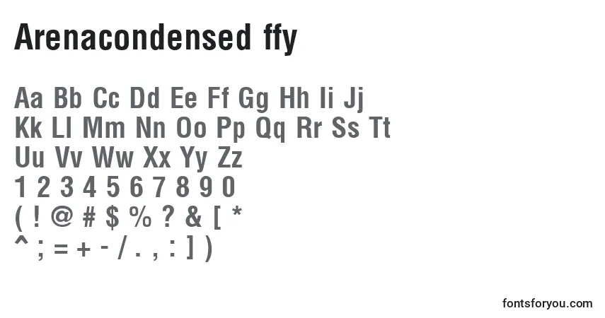 A fonte Arenacondensed ffy – alfabeto, números, caracteres especiais