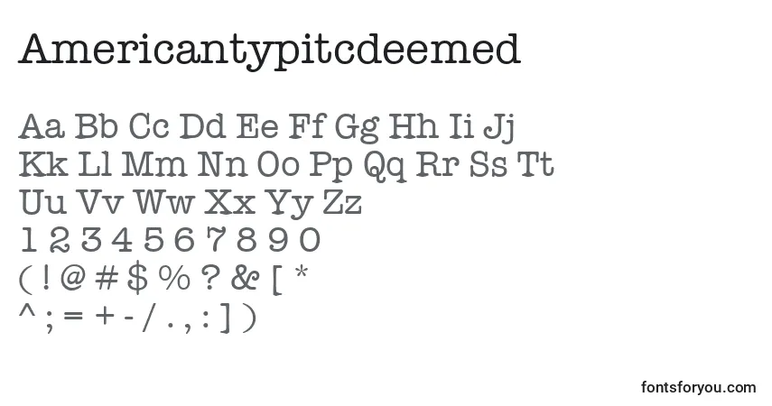 Czcionka Americantypitcdeemed – alfabet, cyfry, specjalne znaki