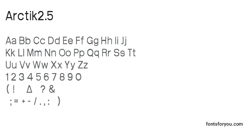 Czcionka Arctik2.5 – alfabet, cyfry, specjalne znaki