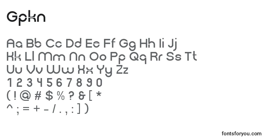 Schriftart Gpkn – Alphabet, Zahlen, spezielle Symbole