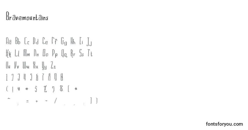 Schriftart Bravemountains (108181) – Alphabet, Zahlen, spezielle Symbole