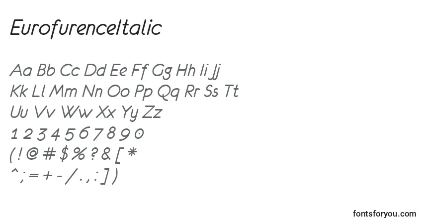 Fuente EurofurenceItalic - alfabeto, números, caracteres especiales