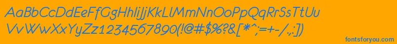 EurofurenceItalic-Schriftart – Blaue Schriften auf orangefarbenem Hintergrund