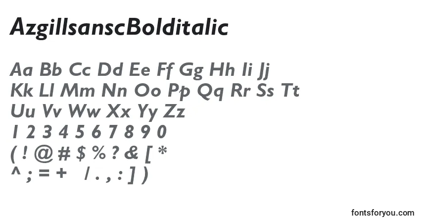 A fonte AzgillsanscBolditalic – alfabeto, números, caracteres especiais