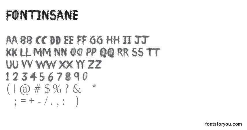 A fonte FontInsane – alfabeto, números, caracteres especiais