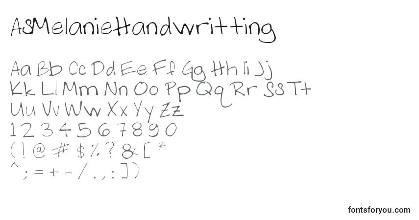 A fonte AsMelanieHandwritting – alfabeto, números, caracteres especiais