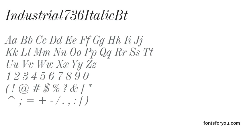 Шрифт Industrial736ItalicBt – алфавит, цифры, специальные символы