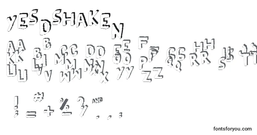 Шрифт Yes3Dshaken – алфавит, цифры, специальные символы