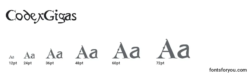 CodexGigas Font Sizes