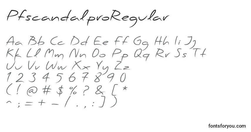 Czcionka PfscandalproRegular – alfabet, cyfry, specjalne znaki