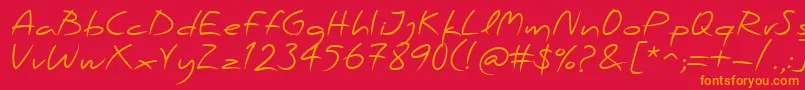 PfscandalproRegular-Schriftart – Orangefarbene Schriften auf rotem Hintergrund