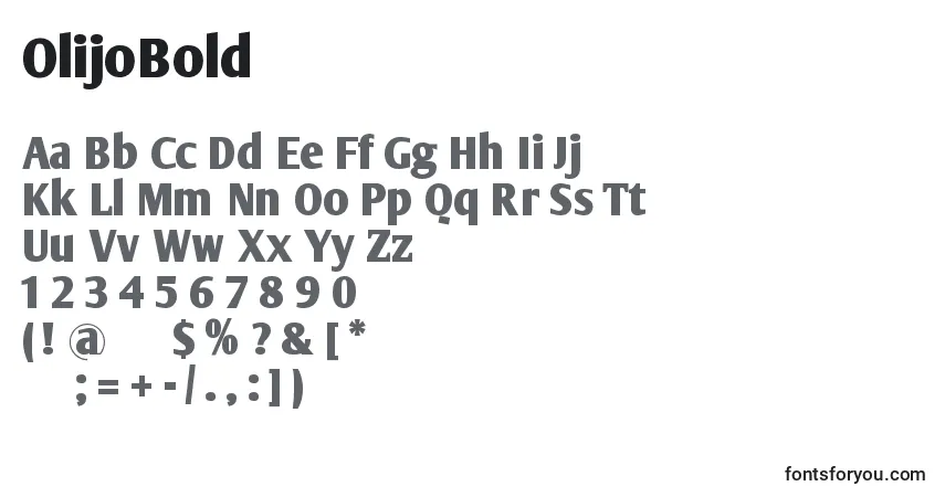 Шрифт OlijoBold – алфавит, цифры, специальные символы